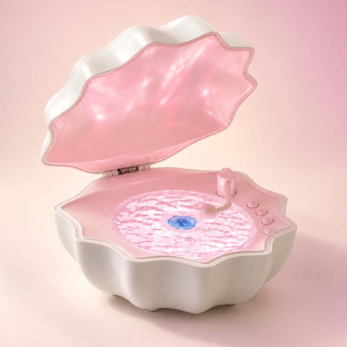 Shell Wave speaker with pink interior, studio product visualization