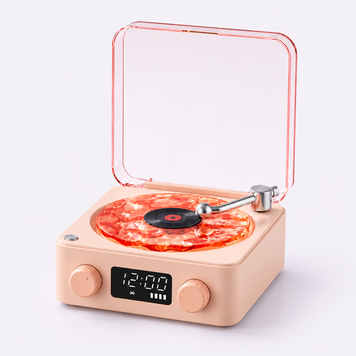 VinylWave Retro Wave speaker in pink — studio view