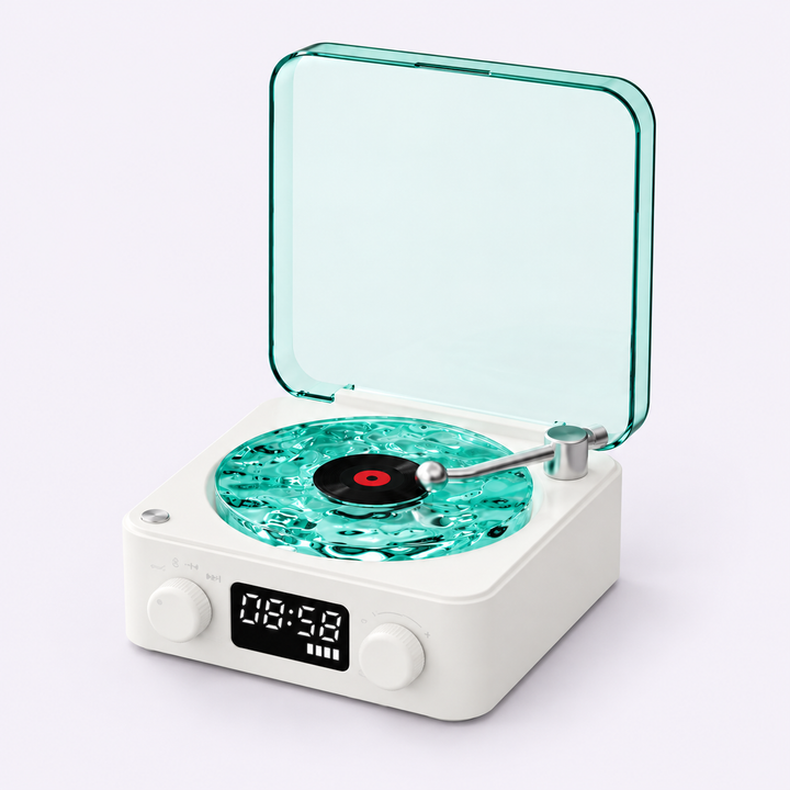 VinylWave Retro Wave speaker in white — studio view
